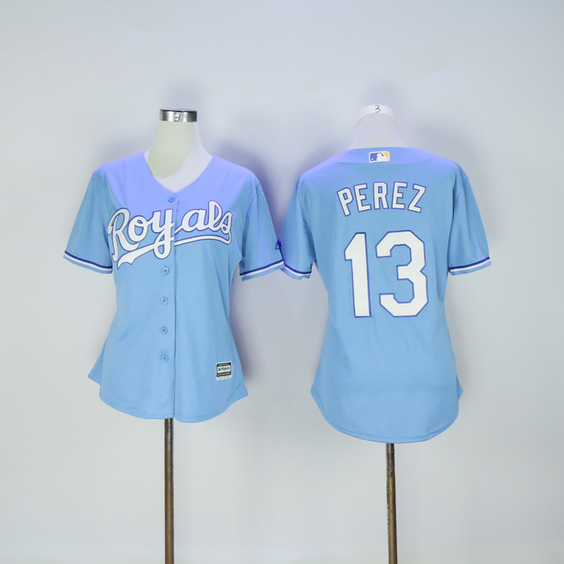 Women Kansas City Royals #13 Perez Light Blue MLB Jerseys->kansas city royals->MLB Jersey